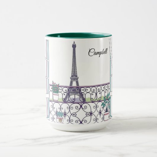 Minimalist Paris Window View Personalized Coffee Mok (Midden)