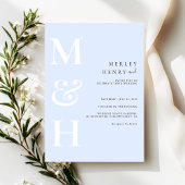 Minimalist Pastel Blue White Monogram Wedding Kaart