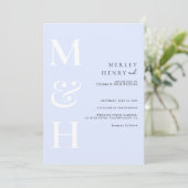 Minimalist Pastel Blue White Monogram Wedding Kaart (Staand voorkant)