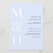 Minimalist Pastel Blue White Monogram Wedding Kaart (Voorkant)