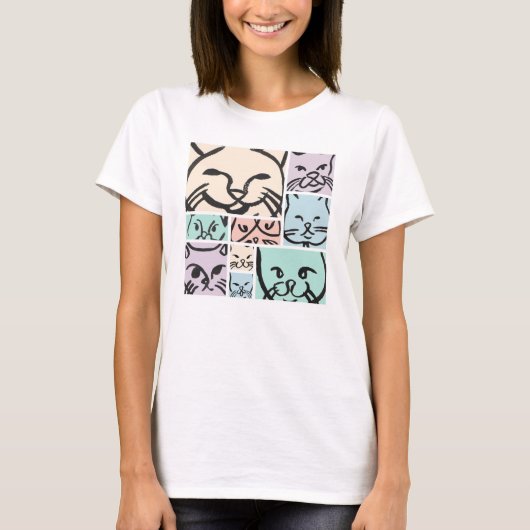 Minimalist Pastel Cat Faces T-shirt (Voorkant)