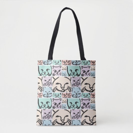 Minimalist Pastel Cat Faces Tote Bag (Voorkant)