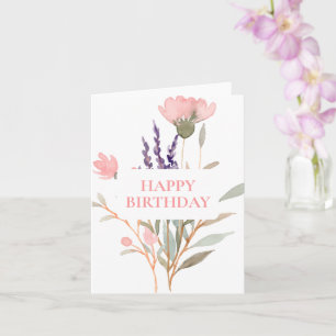 Minimalist Pastel Floral Waterverf verjaardag Kaart