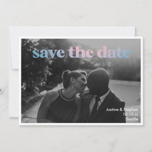 Minimalist Pastel Gradient Overlay Wedding Trendy Save The Date (Voorkant)