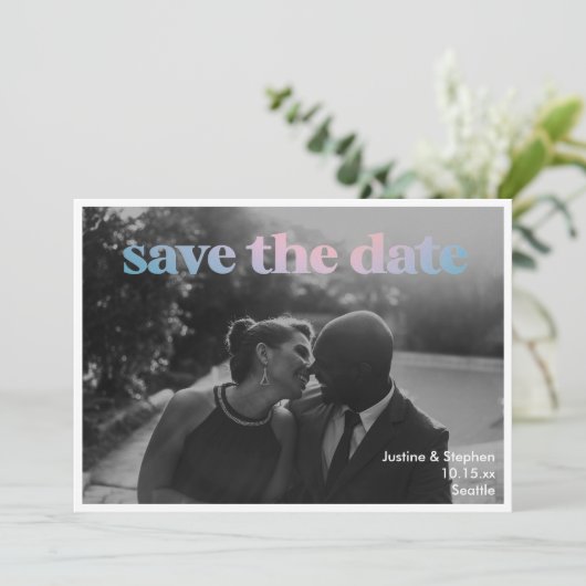 Minimalist Pastel Gradient Overlay Wedding Trendy Save The Date (Staand voorkant)