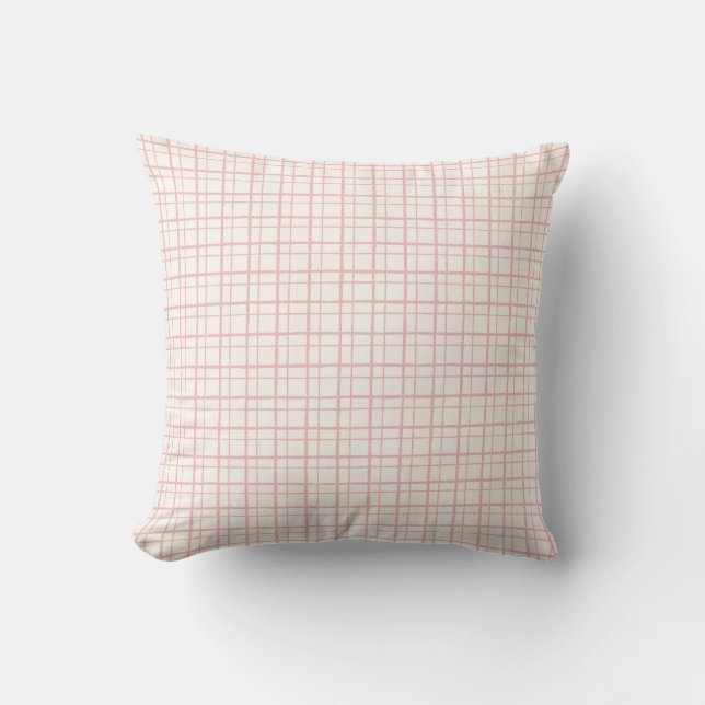 Minimalist Pastel HandDrawn Grid Check Ballet Pink Kussen (Voorkant)