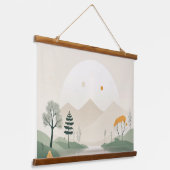 Minimalist Pastel Mountain Landscape Serene Lake Hangend Wandkleed (Gebogen)