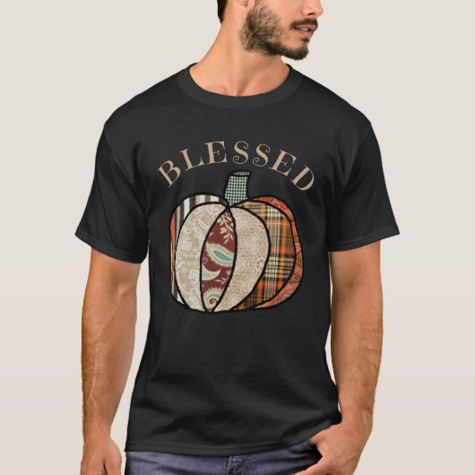 Minimalist Patchwork Pumpkin Autumn Blessed Thanks T-shirt (Voorkant)