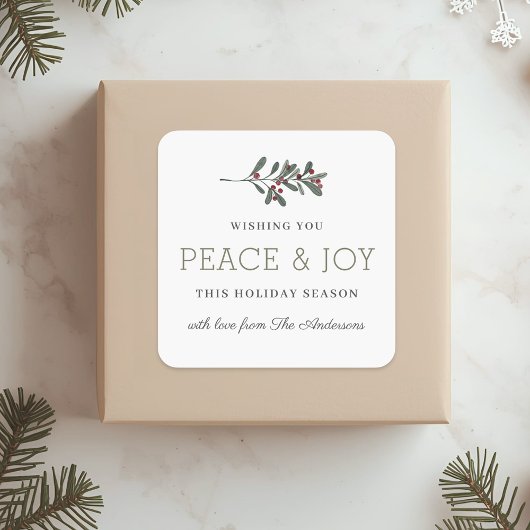 Minimalist Peace and Joy Holiday Gift Vierkante Sticker