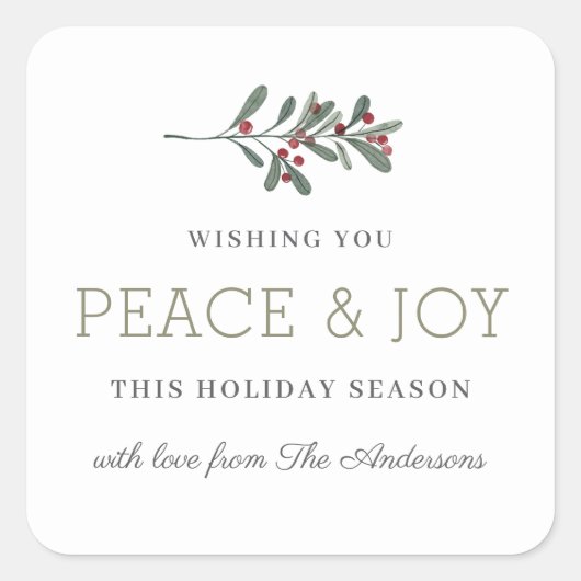 Minimalist Peace and Joy Holiday Gift Vierkante Sticker (Voorkant)