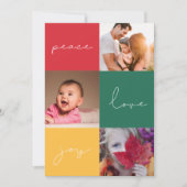 Minimalist Peace Love Joy 3 Fotocollage Feestdagenkaart (Voorkant)