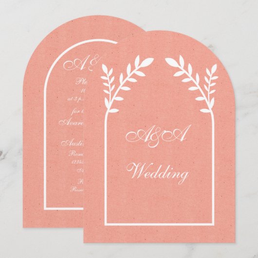 Minimalist Peach and White Arch Wedding Kaart (Voorkant / Achterkant)