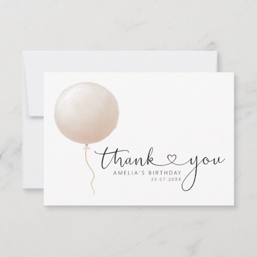 Minimalist Peach Balloon Script Heart Birthday Bedankkaart (Voorkant)