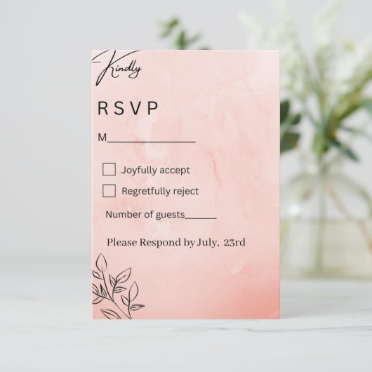 Minimalist Peach Botanical Wedding RSVP (Staand voorkant)