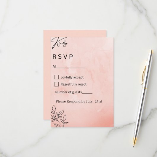 Minimalist Peach Botanical Wedding RSVP (Voorkant / Achterkant in situ)