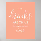 Minimalist Peach Funny Wedding Open Bar Poster (Voorkant)