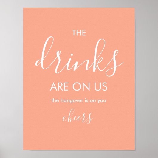 Minimalist Peach Funny Wedding Open Bar Poster (Voorkant)