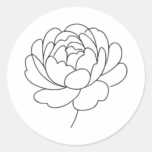 Minimalist Peony Bloom Line Art  Ronde Sticker (Voorkant)