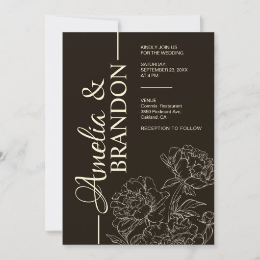 Minimalist Peony Wedding Invitation Elegant Kaart (Voorkant)