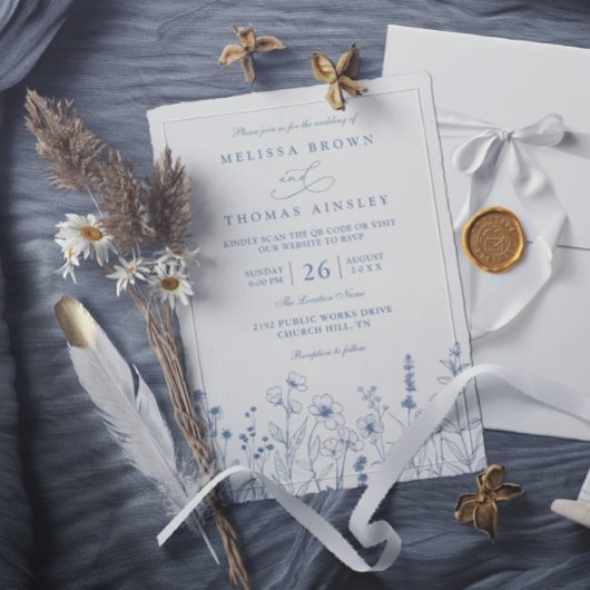 Minimalist Periwinkle Wildflowers QR Code Wedding Kaart