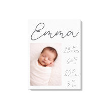 Minimalist Personalizable Birth Details Canvas