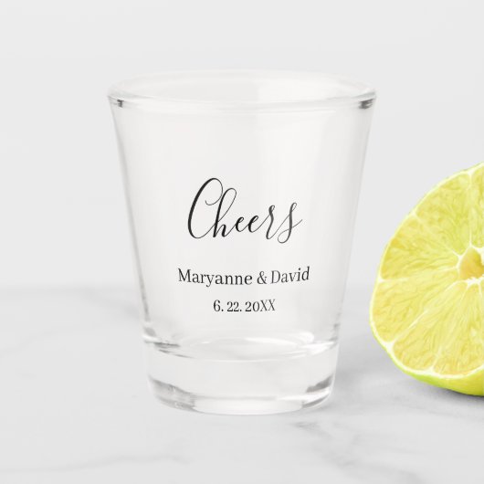 Minimalist Personalized Cheers  Wedding Shot Glas (Voorkant)