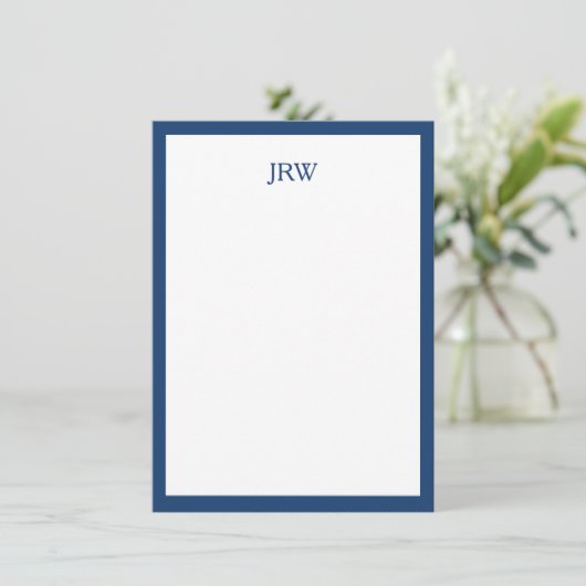 Minimalist Personalized Monogram Navy Blue Border Notitiekaartje (Staand voorkant)