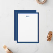 Minimalist Personalized Monogram Navy Blue Border Notitiekaartje (Voorkant / Achterkant in situ)