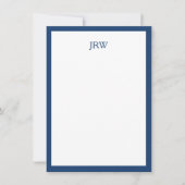 Minimalist Personalized Monogram Navy Blue Border Notitiekaartje (Voorkant)
