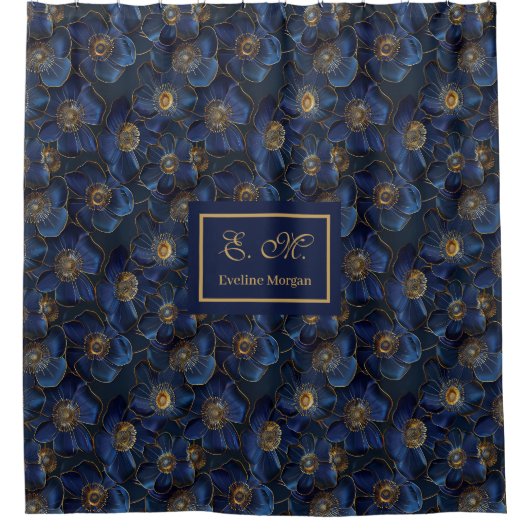 Minimalist Personalized Royal Blue and Gold Douchegordijn (Voorkant)
