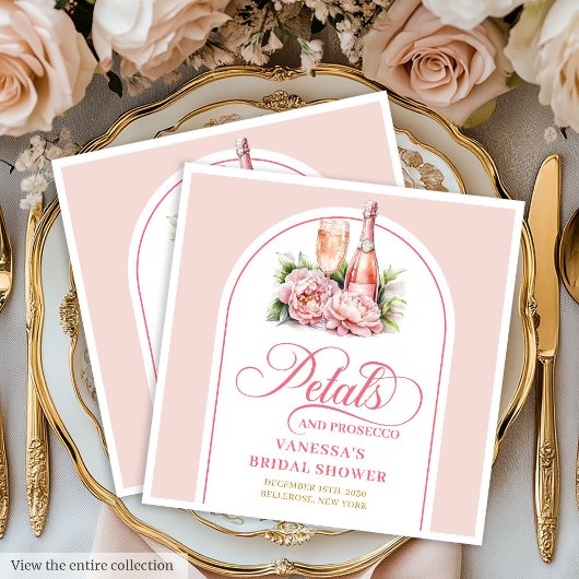 Minimalist Petals and Prosecco Custom Name Napkins Servet