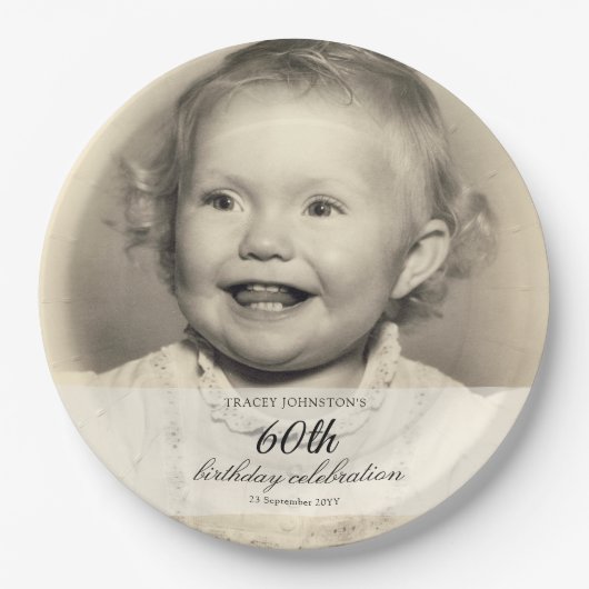 Minimalist Photo 60th Birthday Papieren Bordje (Voorkant)