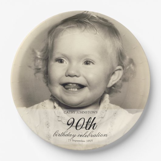 Minimalist Photo 90th Birthday Papieren Bordje (Voorkant)