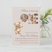 Minimalist Photo Bear Neutral Beary First Birthday Kaart (Staand voorkant)