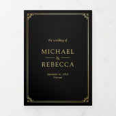 Minimalist Photo Black Gold QR Code Wedding Drieluik Uitnodiging (Cover)