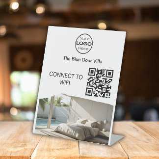Minimalist Photo Business Logo Wifi QR Code Reclamebord Met Voetstuk