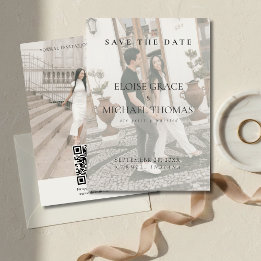 Minimalist Photo Classic QR Code Save The Date Kaart