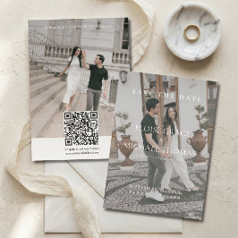 Minimalist Photo Classic QR Code Save The Date  Kaart