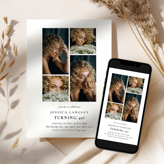 Minimalist Photo Collage 40th Birthday Kaart