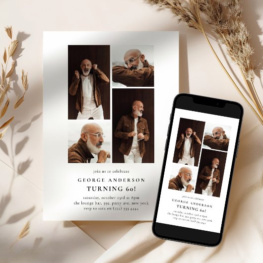 Minimalist Photo Collage 60th Birthday Kaart