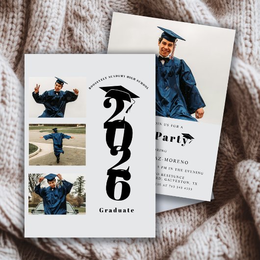 Minimalist Photo Collage Class of 2026 Grad Party  Kaart
