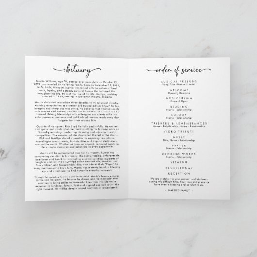 Minimalist Photo Funeral Order of Service Obituary Programma (Binnen)