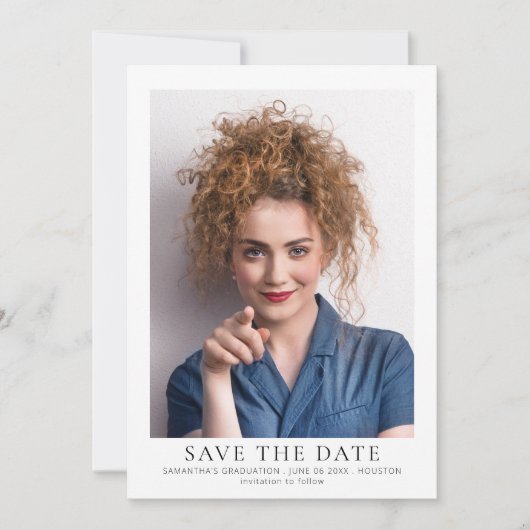 Minimalist Photo Graduation Save The Date (Voorkant)