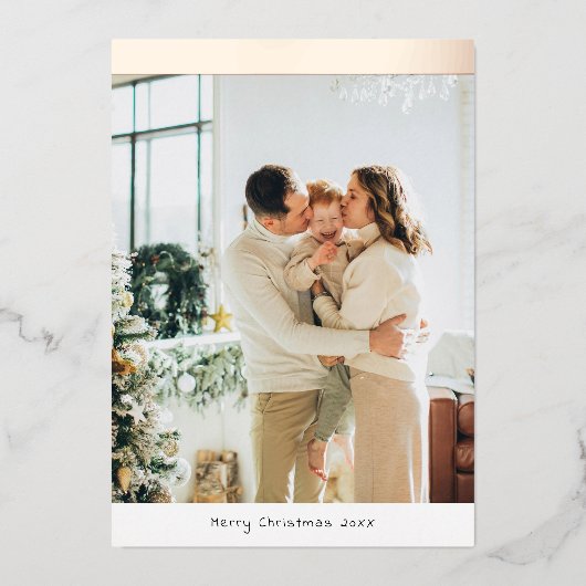 Minimalist Photo Merry Christmas Family  Folie Feestdagenkaart (Voorkant)
