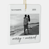 Minimalist Photo Merry & Married Elegant Simple Keramisch Ornament (Rechts)