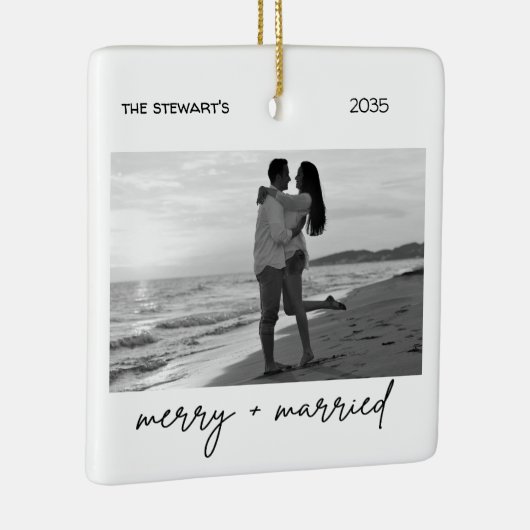 Minimalist Photo Merry & Married Elegant Simple Keramisch Ornament (Rechts)