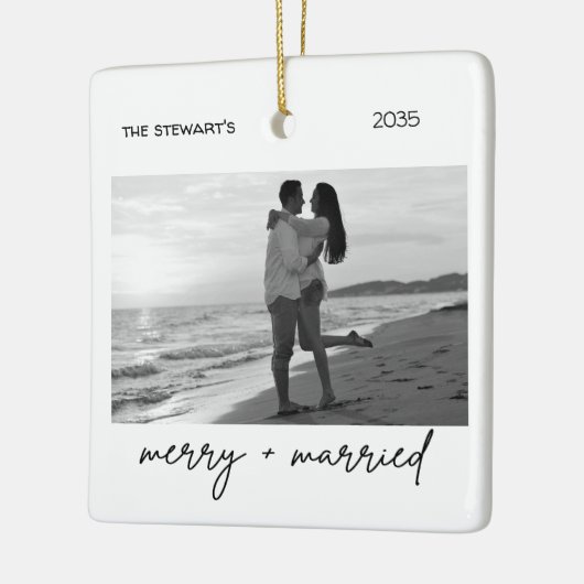 Minimalist Photo Merry & Married Elegant Simple Keramisch Ornament (Links)