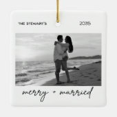 Minimalist Photo Merry & Married Elegant Simple Keramisch Ornament (Achterkant)