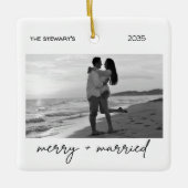 Minimalist Photo Merry & Married Elegant Simple Keramisch Ornament (Voorkant)