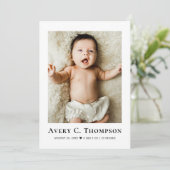 Minimalist Photo Thank you & Newborn Birth Aankondiging (Staand voorkant)